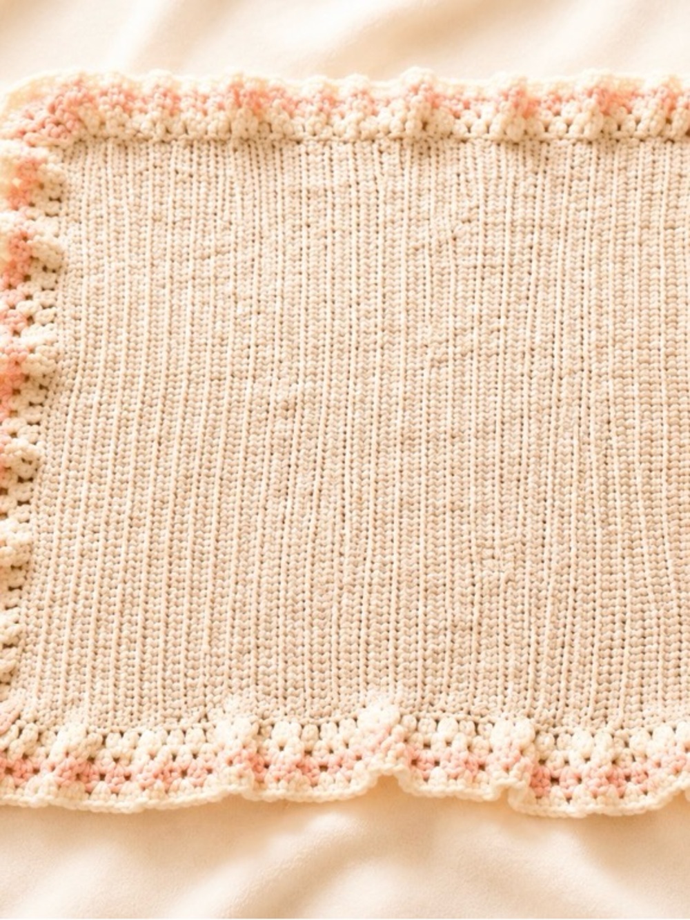 Handmade Cream and Pink Crochet Baby Blanket